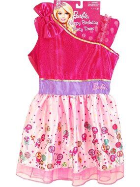 NEW Barbie Happy Birthday Party Candy Dress Up Halloween Costume Size 3+ 4/6X